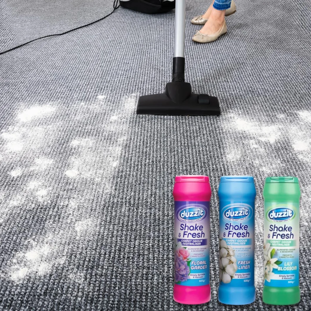 Shake & Fresh - Ambientador y neutralizador de olores para alfombras, juego de 3 aromas surtidos (lino fresco, flor de lirio, jardín floral), 500 g cada uno, desodorante en polvo para alfombras Great