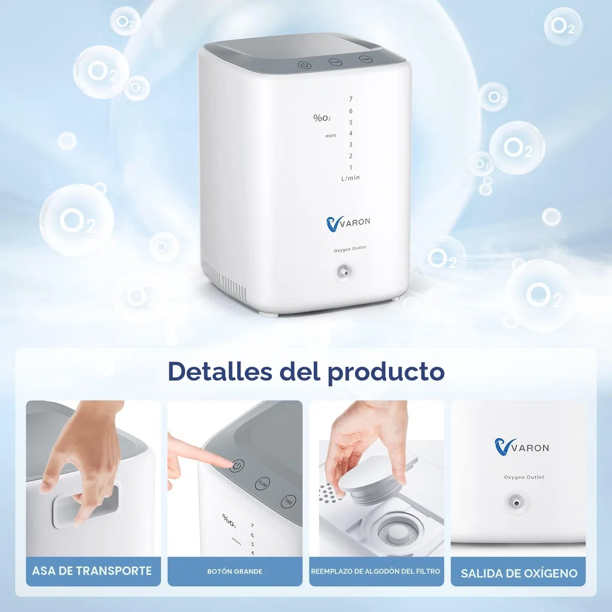 Dispositivo de oxígeno para el hogar 1-7 l/min Concentrador de oxígeno continuo ajustable para el hogar 30%-90% Generador de oxígeno para el hogar