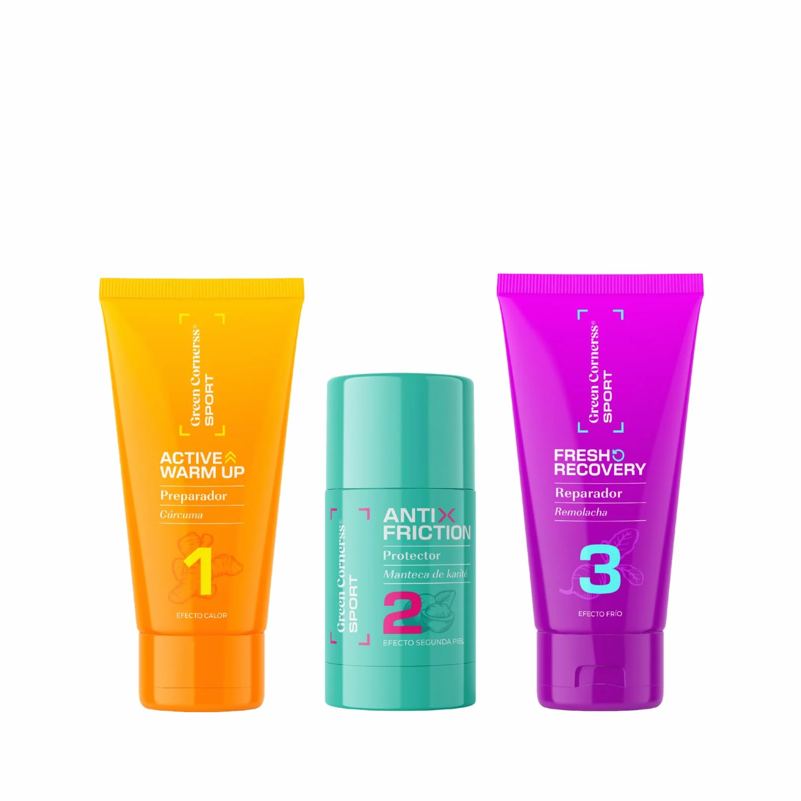 VERDELISS PACK GREEN CORNERSS SPORT Calentamiento Pre-Ejercicio Anti-Rozaduras Recuperación Post-Ejercicio 50ml 30g 50ml