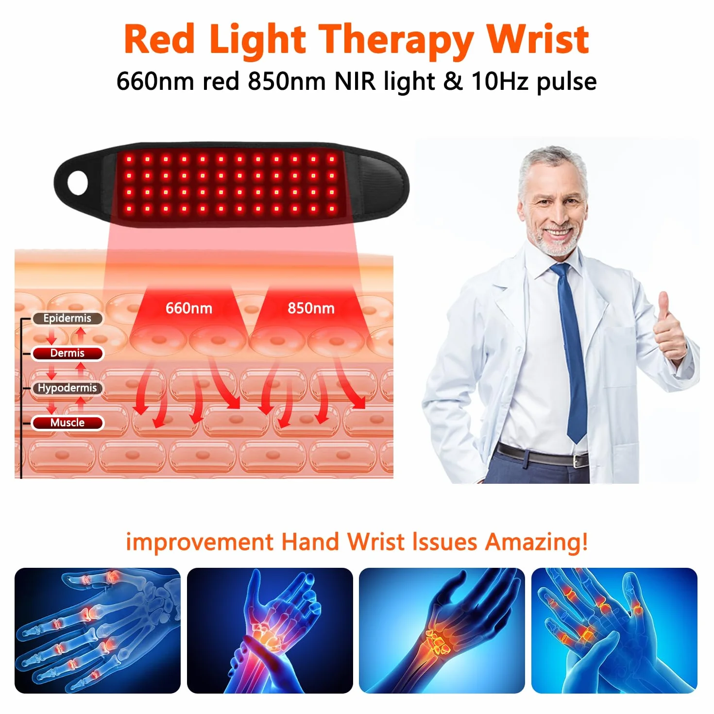 Terapia infrarroja y terapia de luz roja: terapia con luz roja con longitudes de onda duales de 660 nm y 850 nm, alivio del dolor para manos, muñecas, cuello, espalda y piernas | Recuperación muscular
