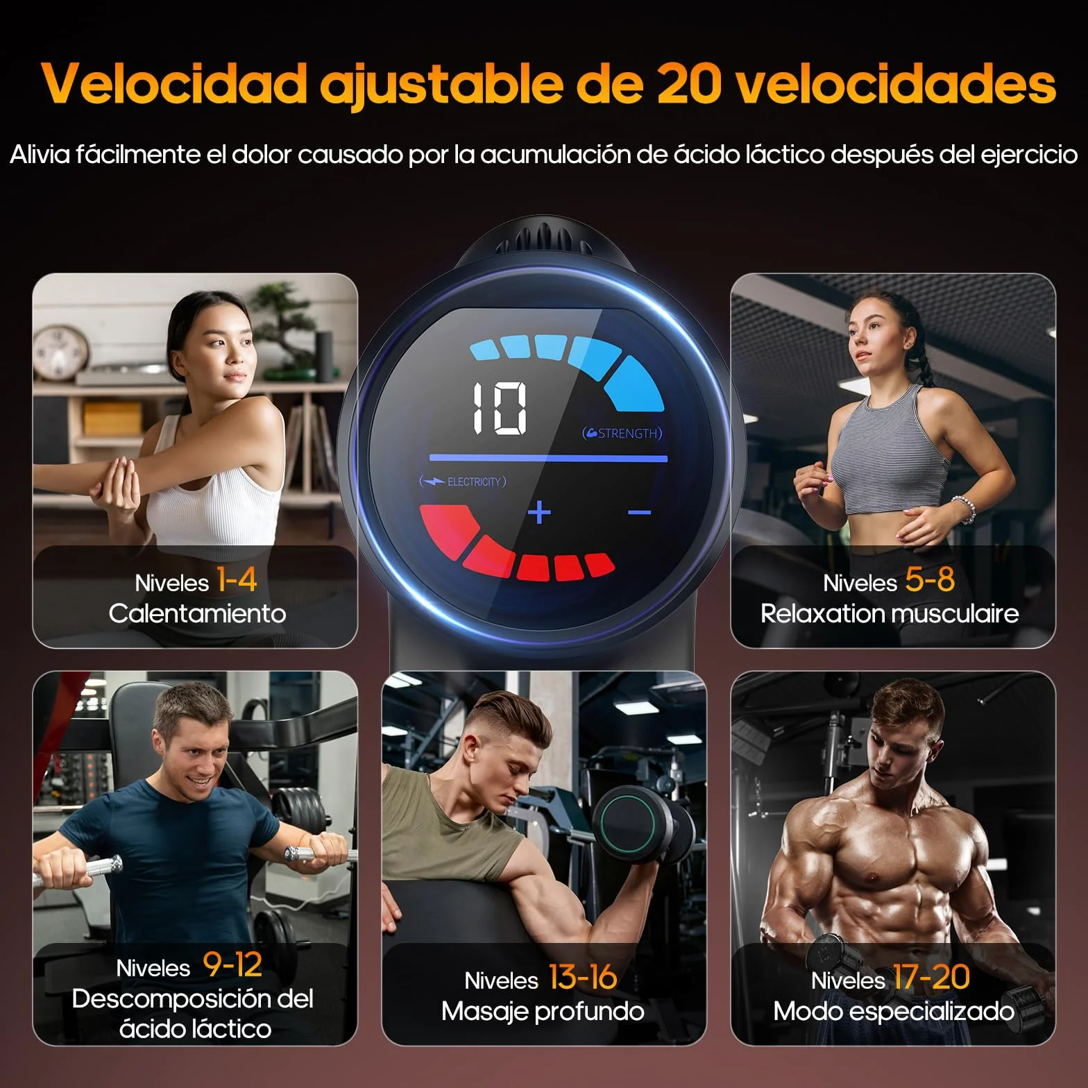 AERLANG Pistola de Masaje Muscular con Calor – Masajeador Muscular Profundo 20 Velocidades 7 Cabezales Pantalla LED