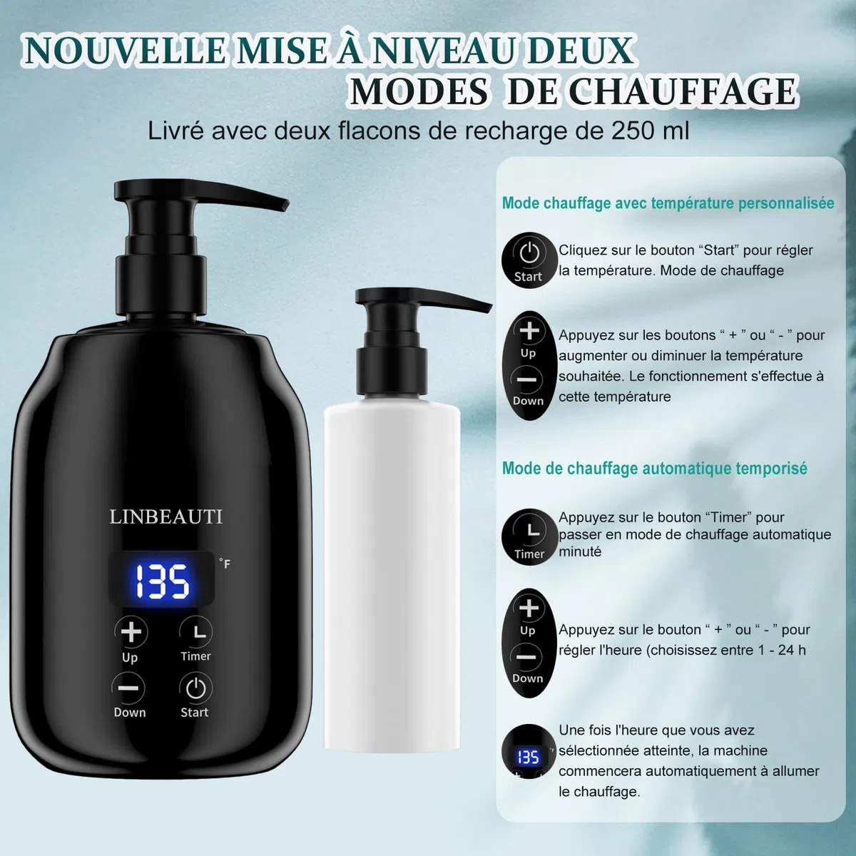 Calentador de Aceite de Masaje con Pantalla LED, Control Táctil, Temperatura Ajustable, Portátil, Calentador de Botellas de Aceite Esencial para una Experiencia de Masaje