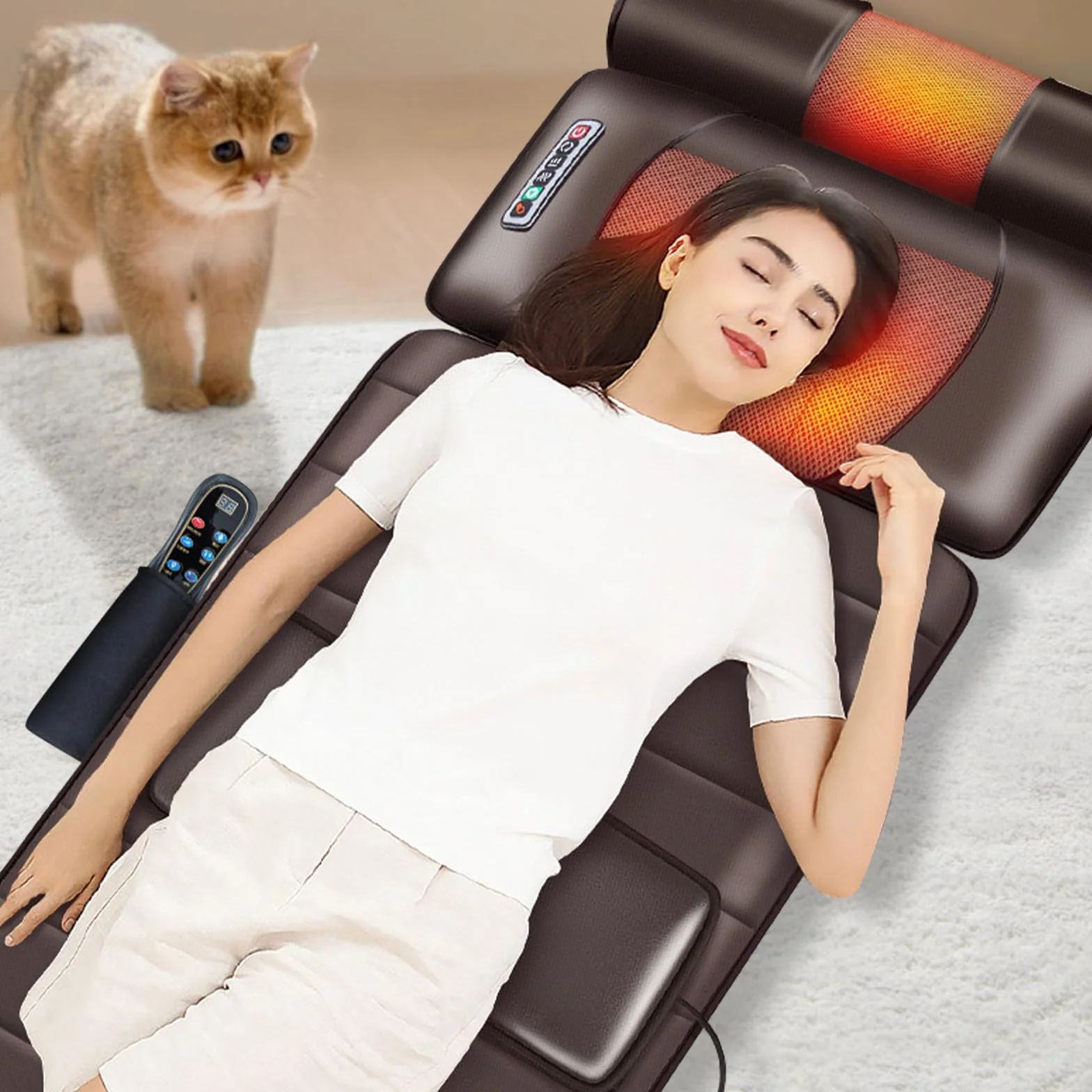 Alfombrilla de masaje con calor, esterilla de acupresión para todo el cuerpo, airbag lumbar ajustable