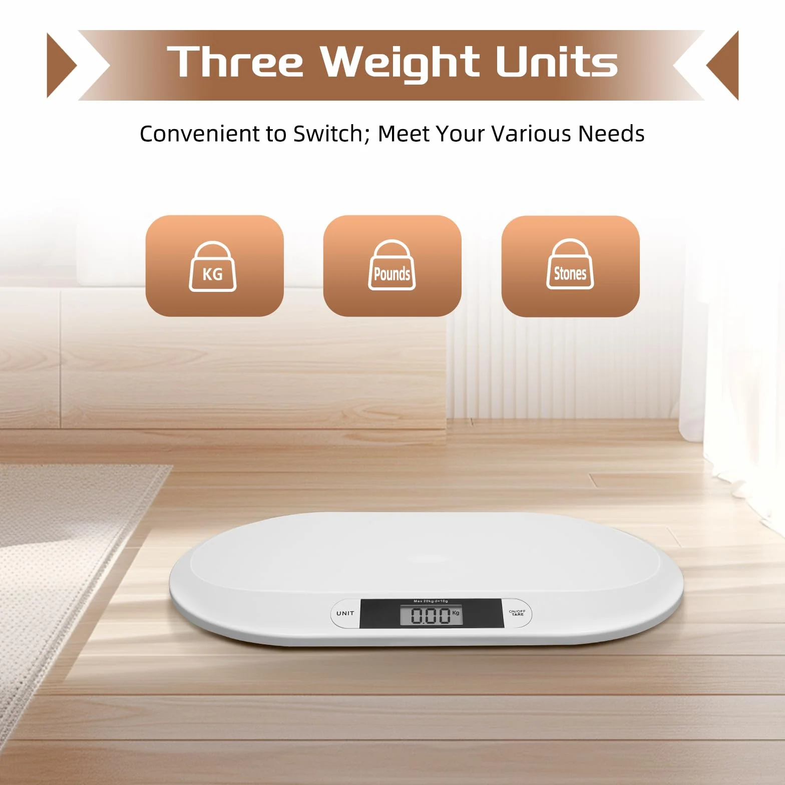 Báscula digital inteligente para bebé, gatos y animales pequeños, hasta 44 libras, con apagado automático, 3 unidades