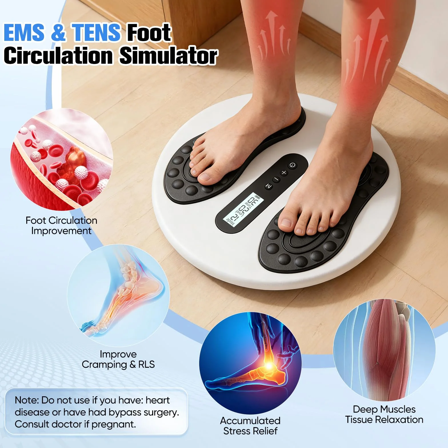 Masajeador de pies EMS TENS 8 almohadillas 12 modos 20 niveles intensidad alivia neuropatía circulación