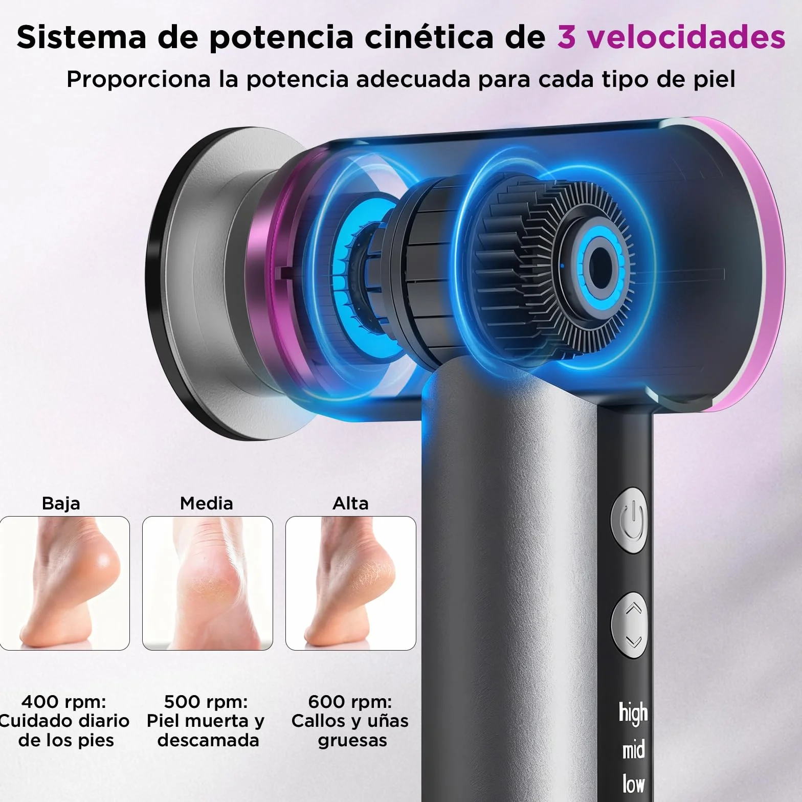 Lima Electrica Pies Durezas Aluminio Premium Callos Eliminar Cabezal Nano-Vidrio Reutilizable 2000mAh Recargable