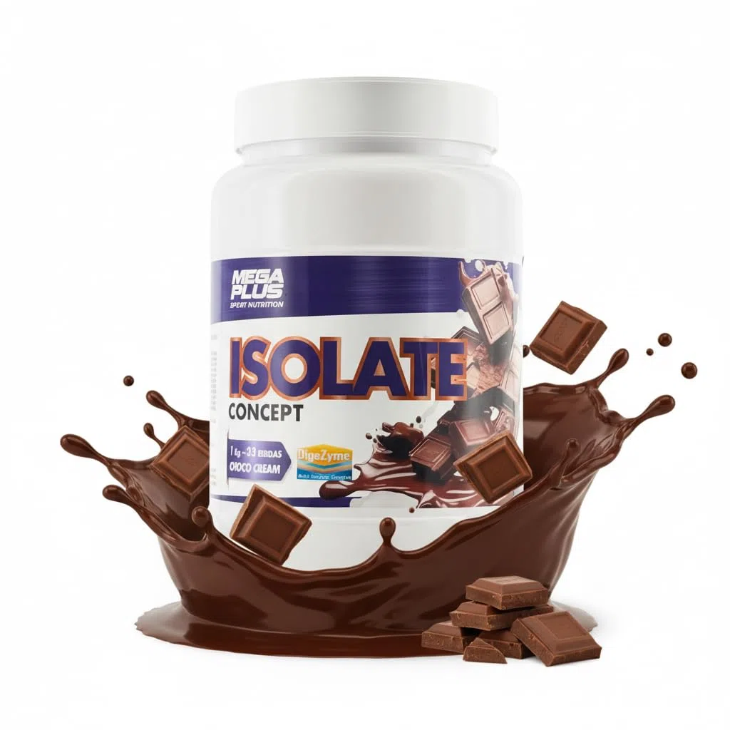 Proteína Isolate Concept - Mega Plus - DigeZyme - Proteina En Polvo Aislada De Suero De Alta Pureza Para Definición Muscular Y Recuperación - Proteina Isolada y Leche En Polvo - Proteina Chocolate 1kg