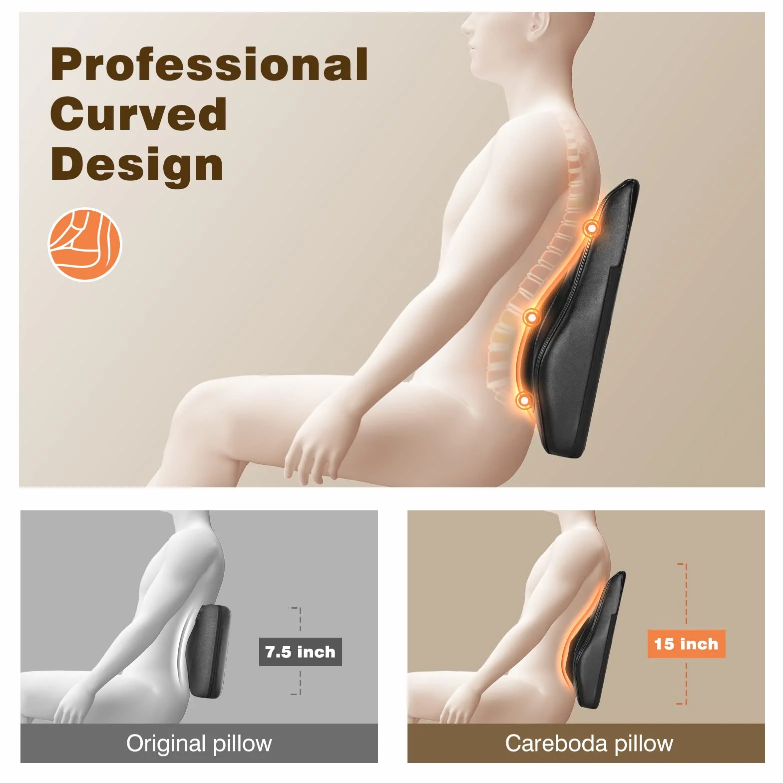 Careboda Masajeador Espalda con Calor, 3 Velocidades Eléctrico Shiatsu Almohada Masaje Cervical