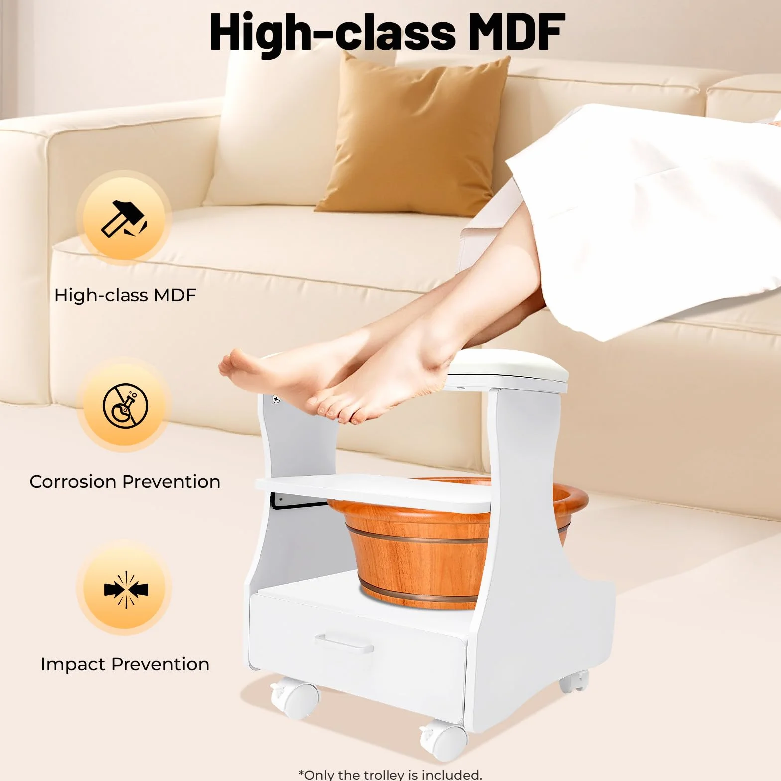 Taburete de Pedicura con Ruedas Reposapiés Blanco para Salón de Belleza