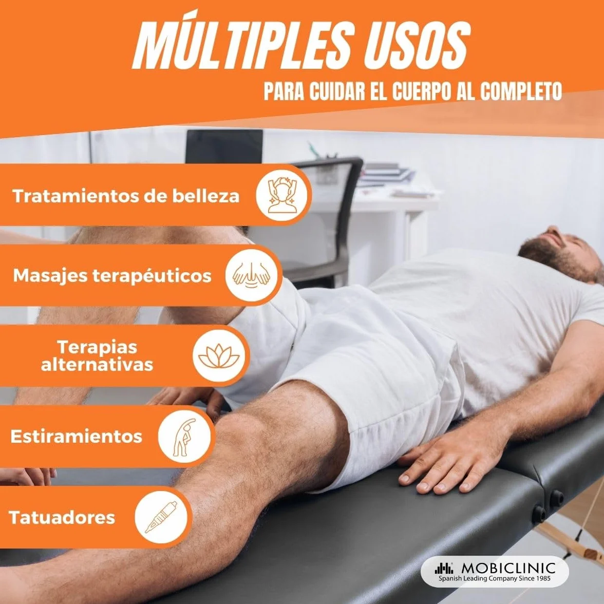 Mobiclinic Camilla Fisioterapia Plegable CM-01 Light 186x60 cm Cama de Masaje Madera 150kg Negra