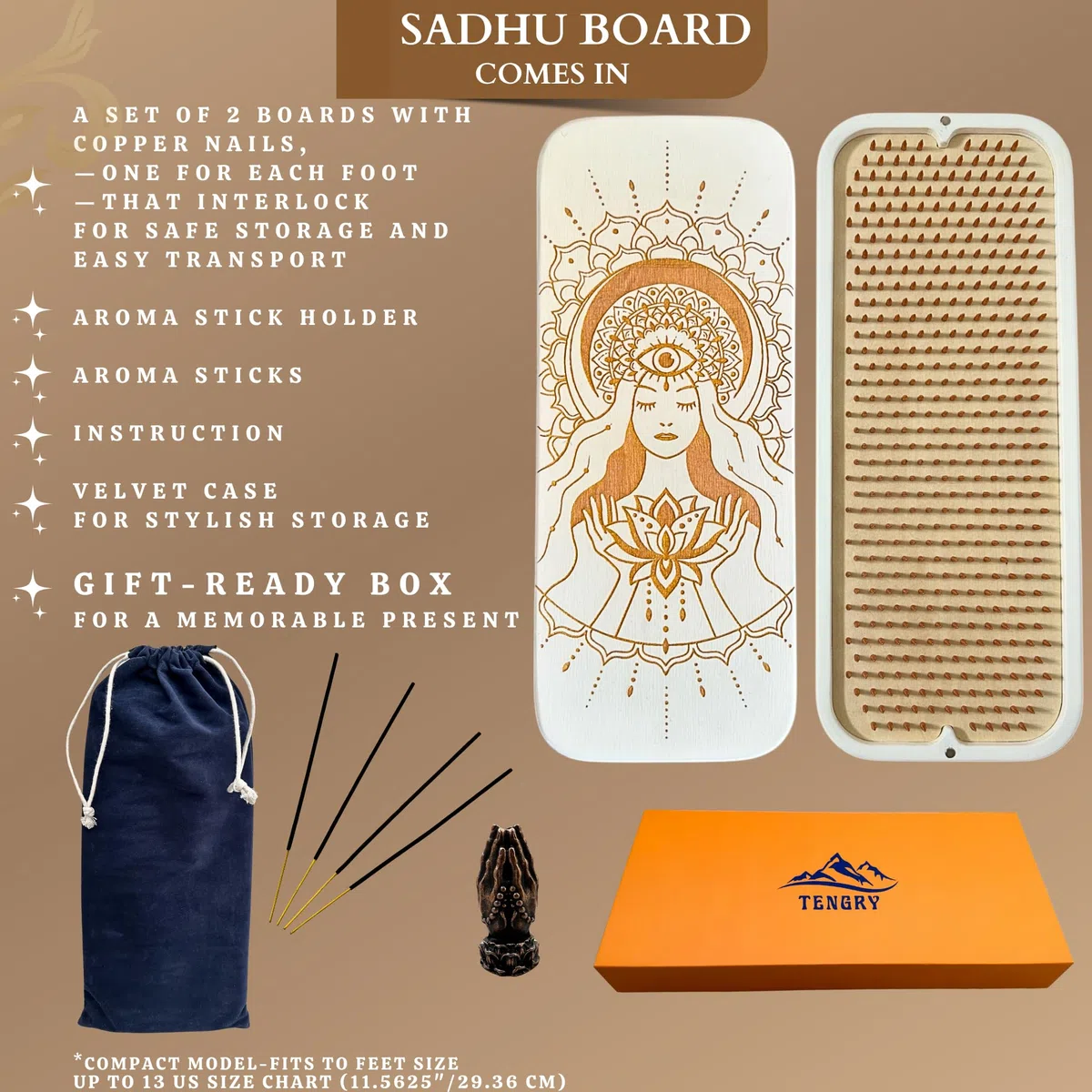 Tabla de madera para pies de Sadhu de 10 mm, para masaje de acupuntura, esterilla de acupresión, tabla de uñas, tabla de yoga, color blanco