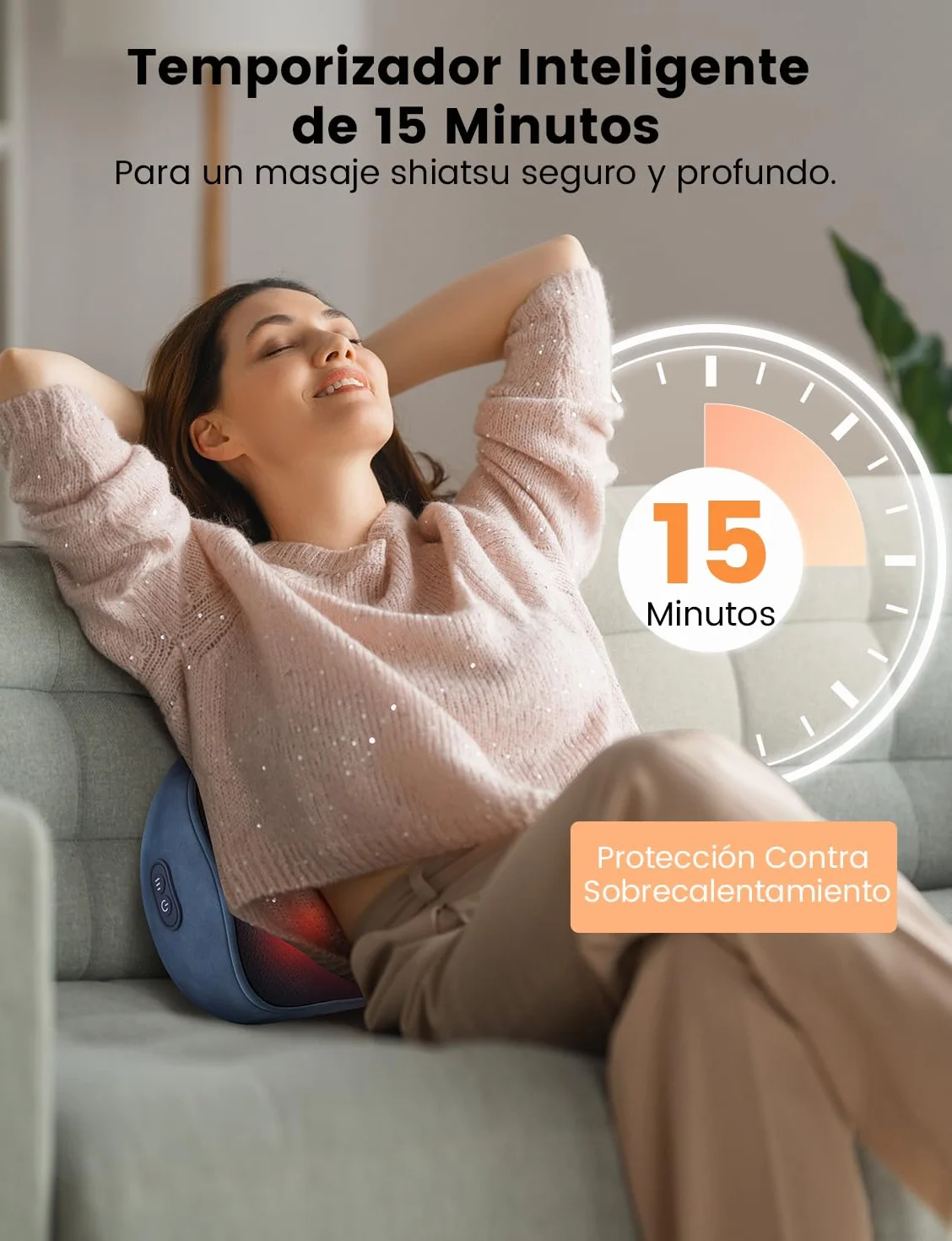 4D Shiatsu Masajeador con Función de Calentamiento, Almohada de Masaje Eléctrica, Almohadas de Masaje de 3 Velocidades con Cambio de Dirección, Hogar, Oficina, Regalo