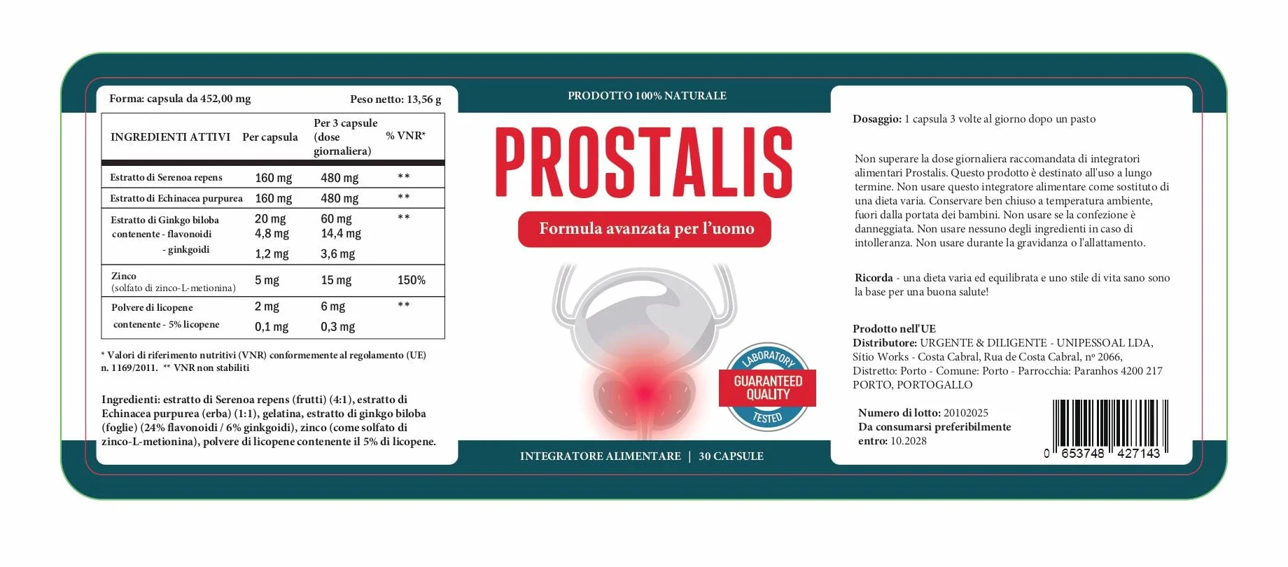 Prostalis – Complemento Alimenticio Vegetal para Hombres – 30 Cápsulas con Equinácea, Ginkgo biloba, Zinc y Licopeno. (3)