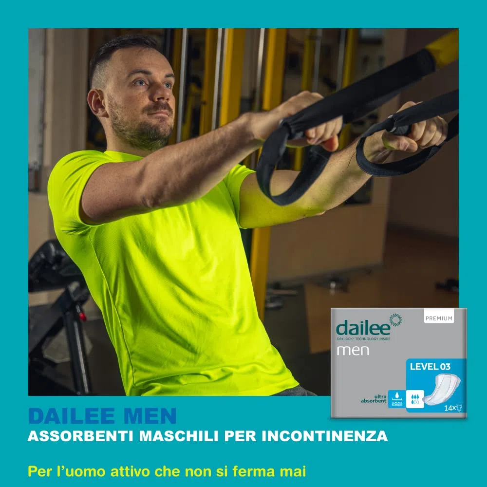 Dailee Men Nivel 3-180x Compresa Protectora y Absorbente para Hombre - 4 Gotas - Máxima Discreción contra Incontinencia Urinaria - Paquete Mensual