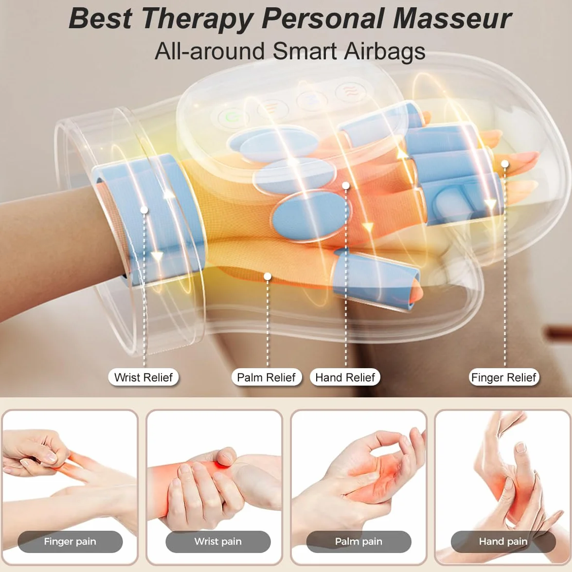 Masajeador eléctrico Shiatsu de manos inteligente con compresión de calor, 3 modos para artritis y túnel carpiano