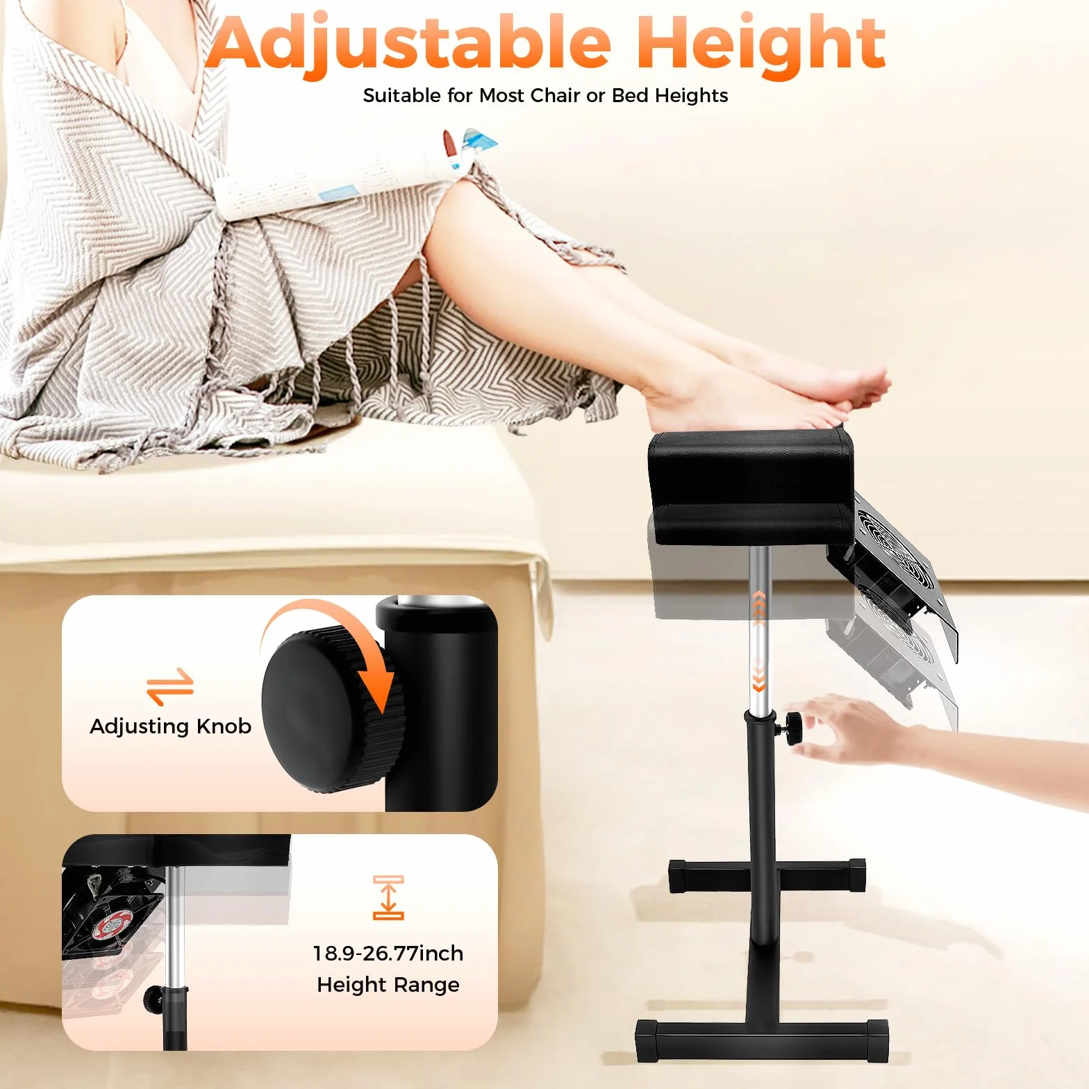 Taburete de pedicura móvil con aspiración, altura ajustable, reposapiés negro para salón de uñas