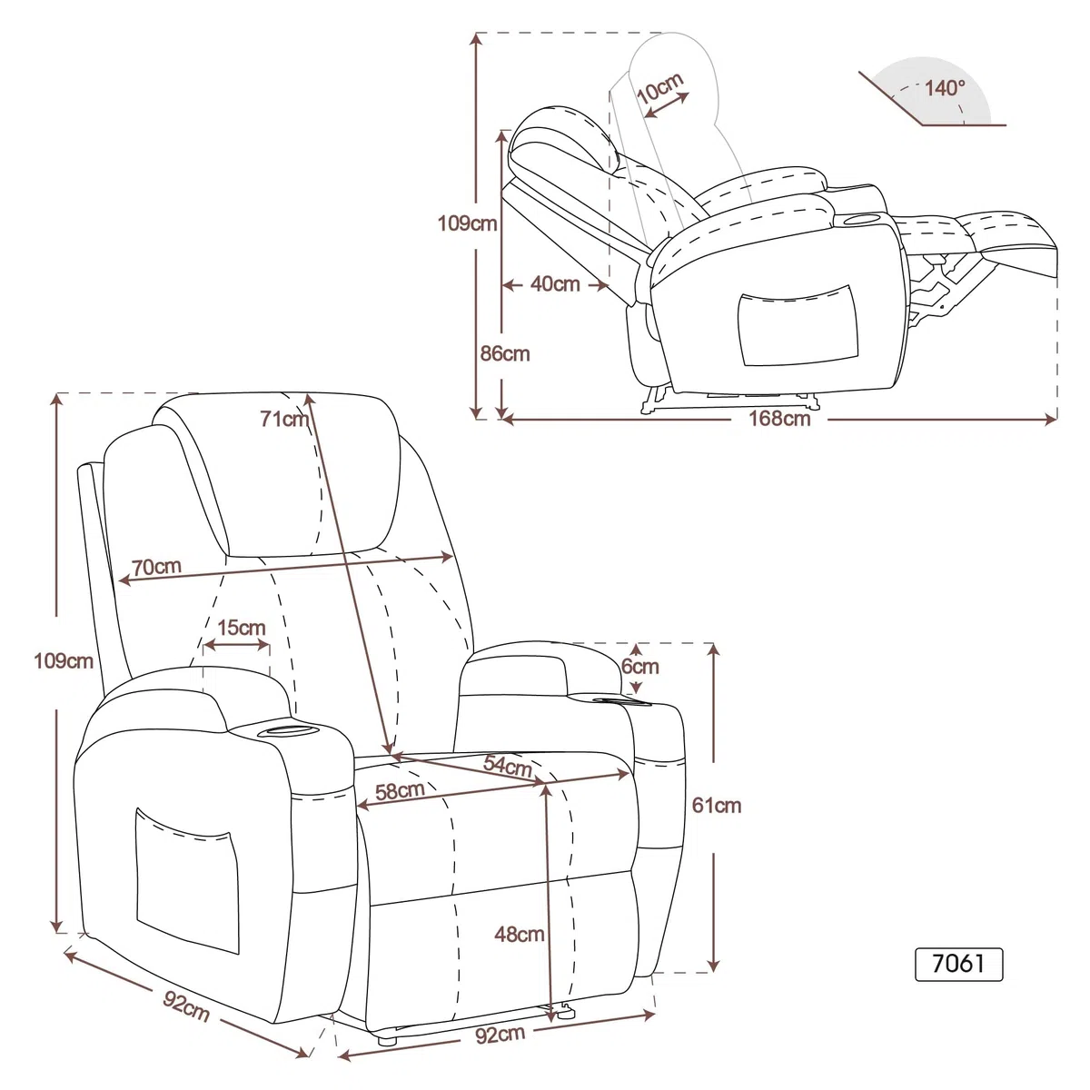 MCombo 7061 - Sillón de relax eléctrico con función de vibración y calefacción