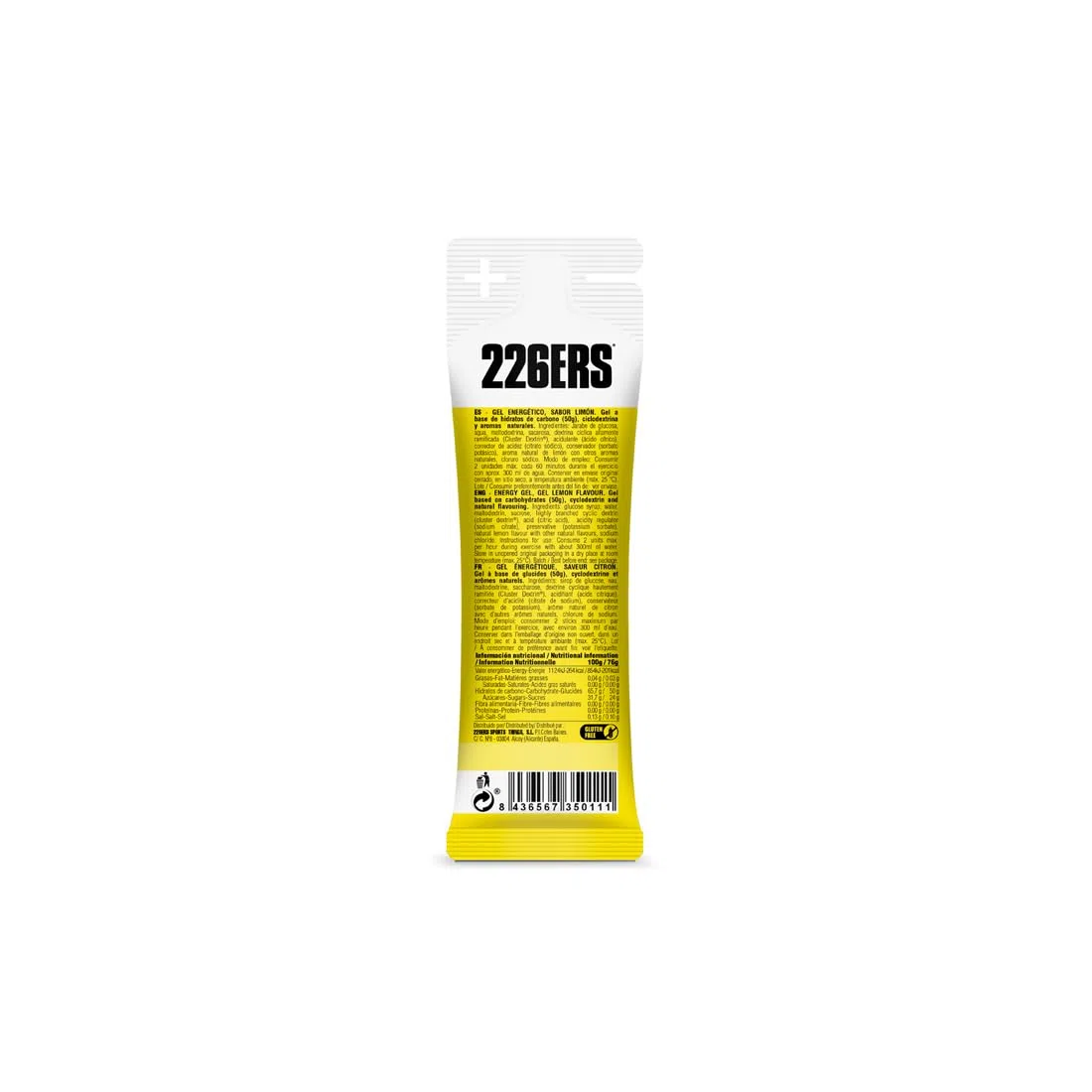 226ERS - High Energy Gel, Gel Energético para Deportistas, Ciclodextrina, Hidratos de Carbono y Aromas Naturales, Favorece Uso de Glucosa y la Digestión, Sabor Limón, 24 Geles