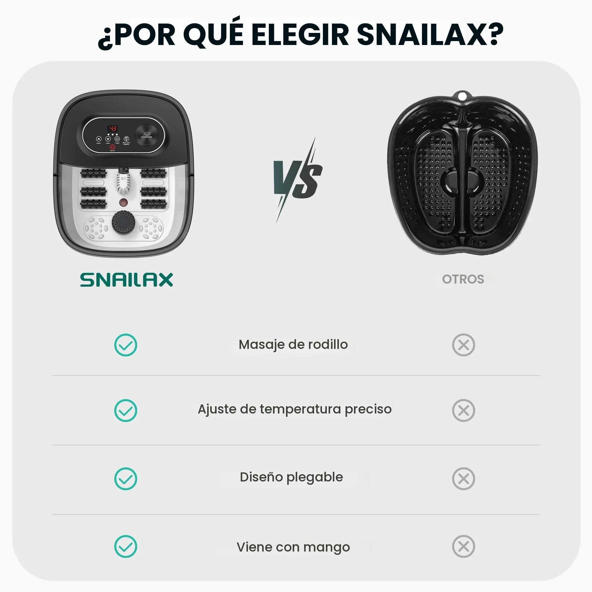 Snailax Baño de pies plegable con masaje y calefacción, baño de burbujas Shiatsu, 14 niveles de calor, 35-48°C