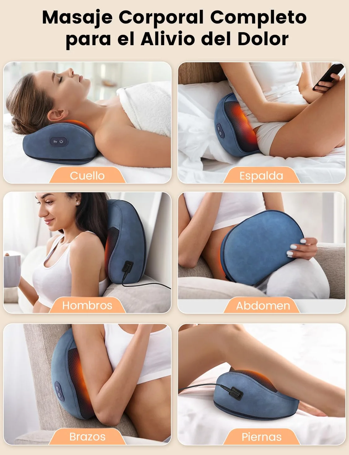 4D Shiatsu Masajeador con Función de Calentamiento, Almohada de Masaje Eléctrica, Almohadas de Masaje de 3 Velocidades con Cambio de Dirección, Hogar, Oficina, Regalo