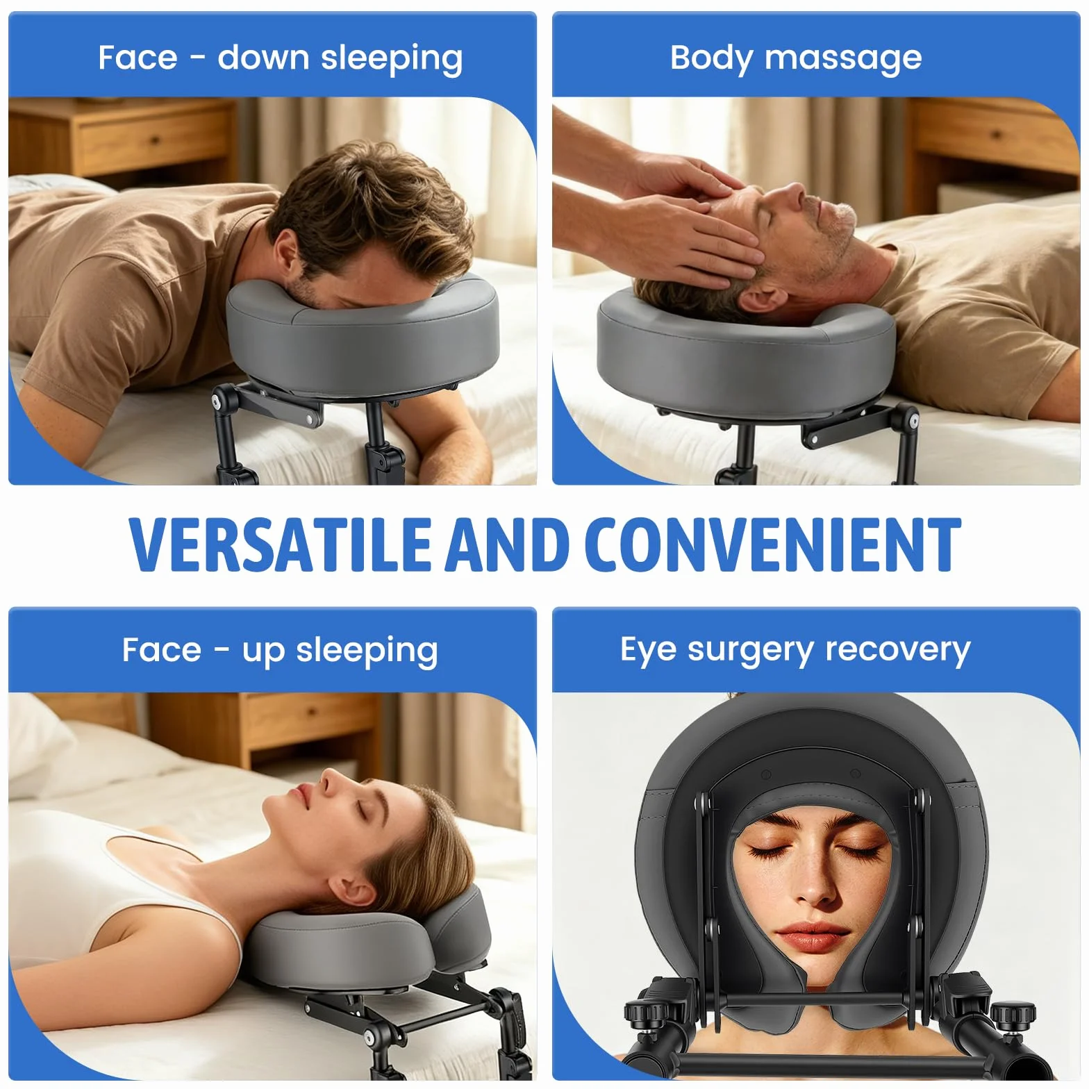 Reposacabezas de masaje ajustable para cama, soporte facial colchón 14-45cm, gris