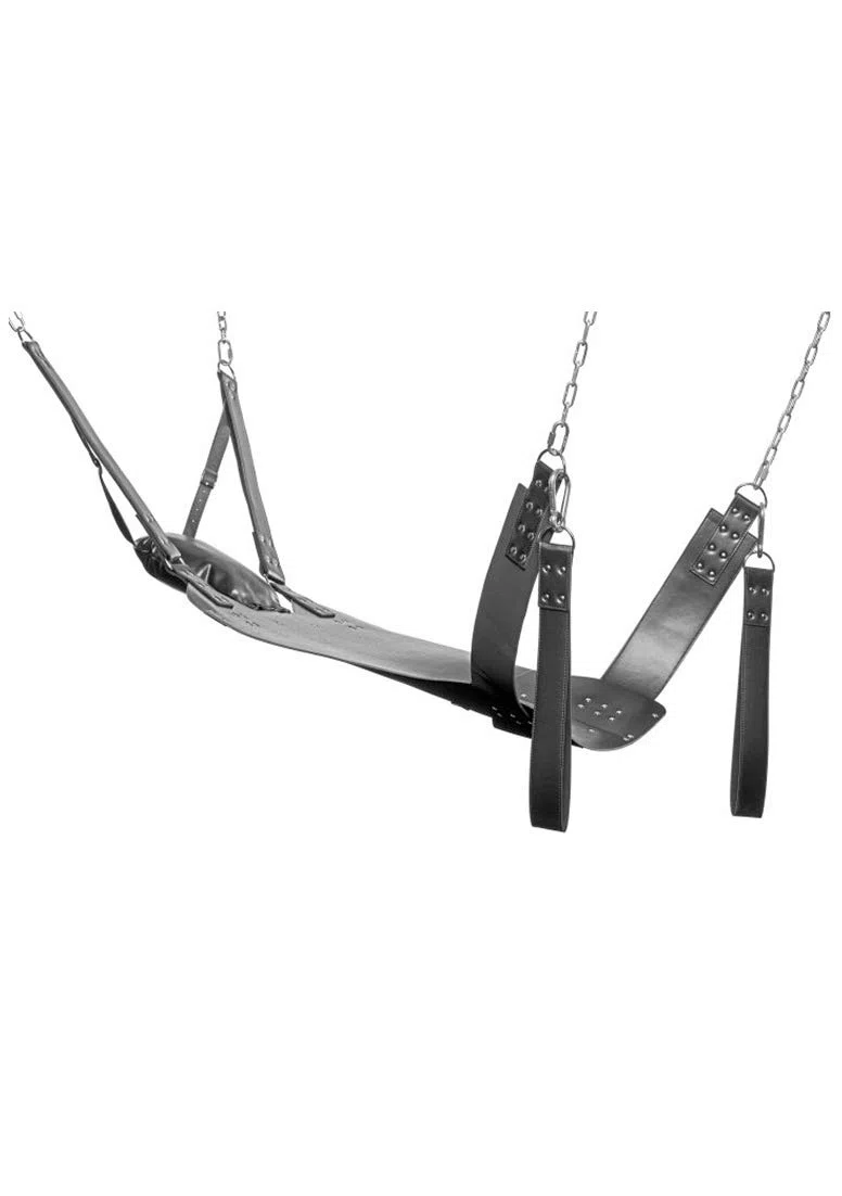 MASTER SERIES Piel Bondage Swing con estribos y funda de almohada