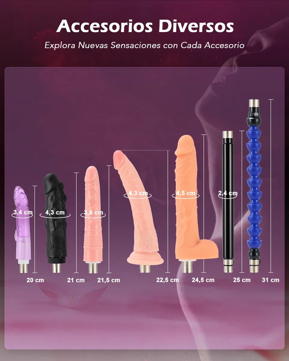 SENSUA Máquina Sexual Automática con Empuje, 5 Consoladores y 2 Barras de Extensión, Ajustable para Sexo Vaginal, Anal y Masturbación, Ideal para Mujeres, Hombres y Parejas