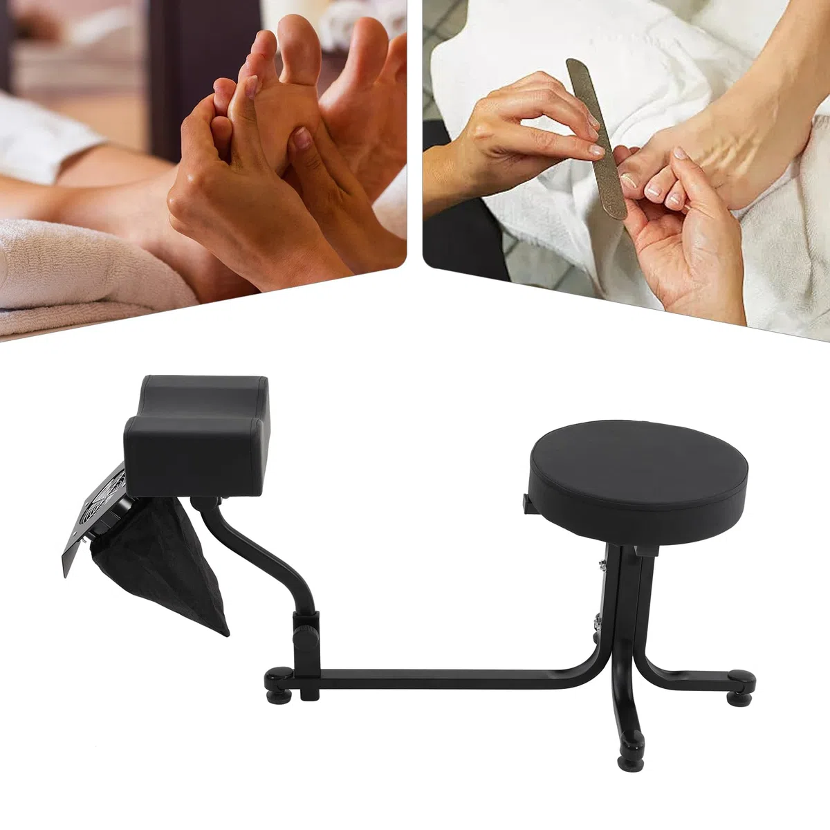 Taburete para pedicura 2 en 1, silla de manicura, reposapiés para salones de uñas y SPA (negro)