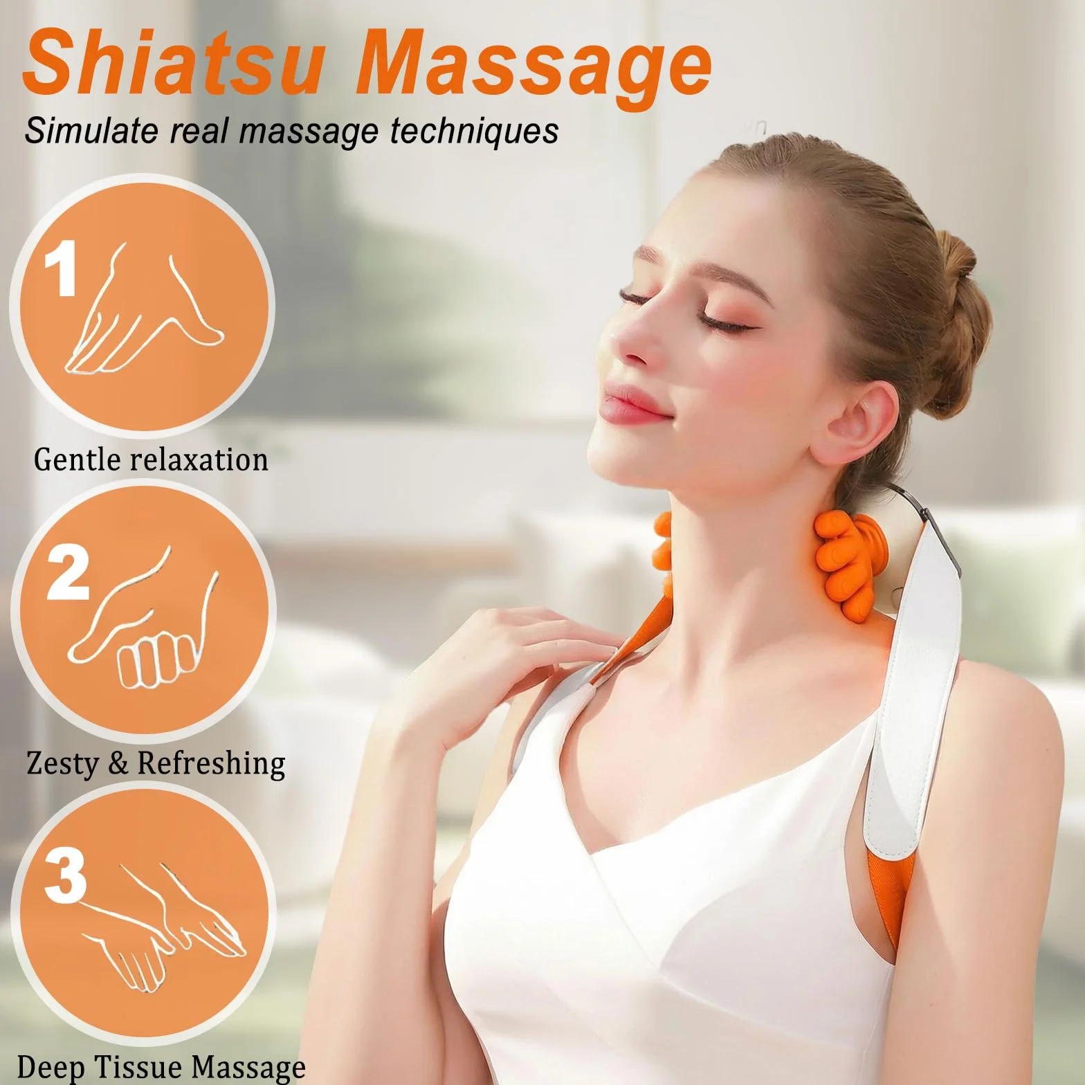 Masajeador de Cuello 4D Inalámbrico Shiatsu, Cervical y Espalda con 3 Ajustes y 2 Niveles de Calor