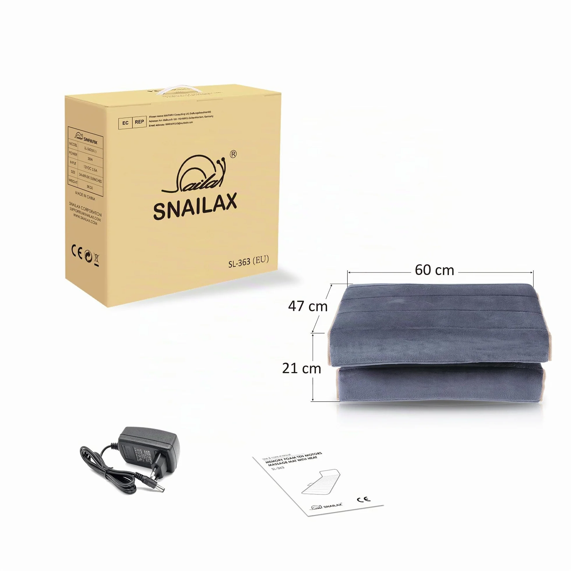 SNAILAX Colchón de Masaje Térmico con Vibración, 10 Motores Vibrantes, Masaje de Cuerpo Completo con Calor
