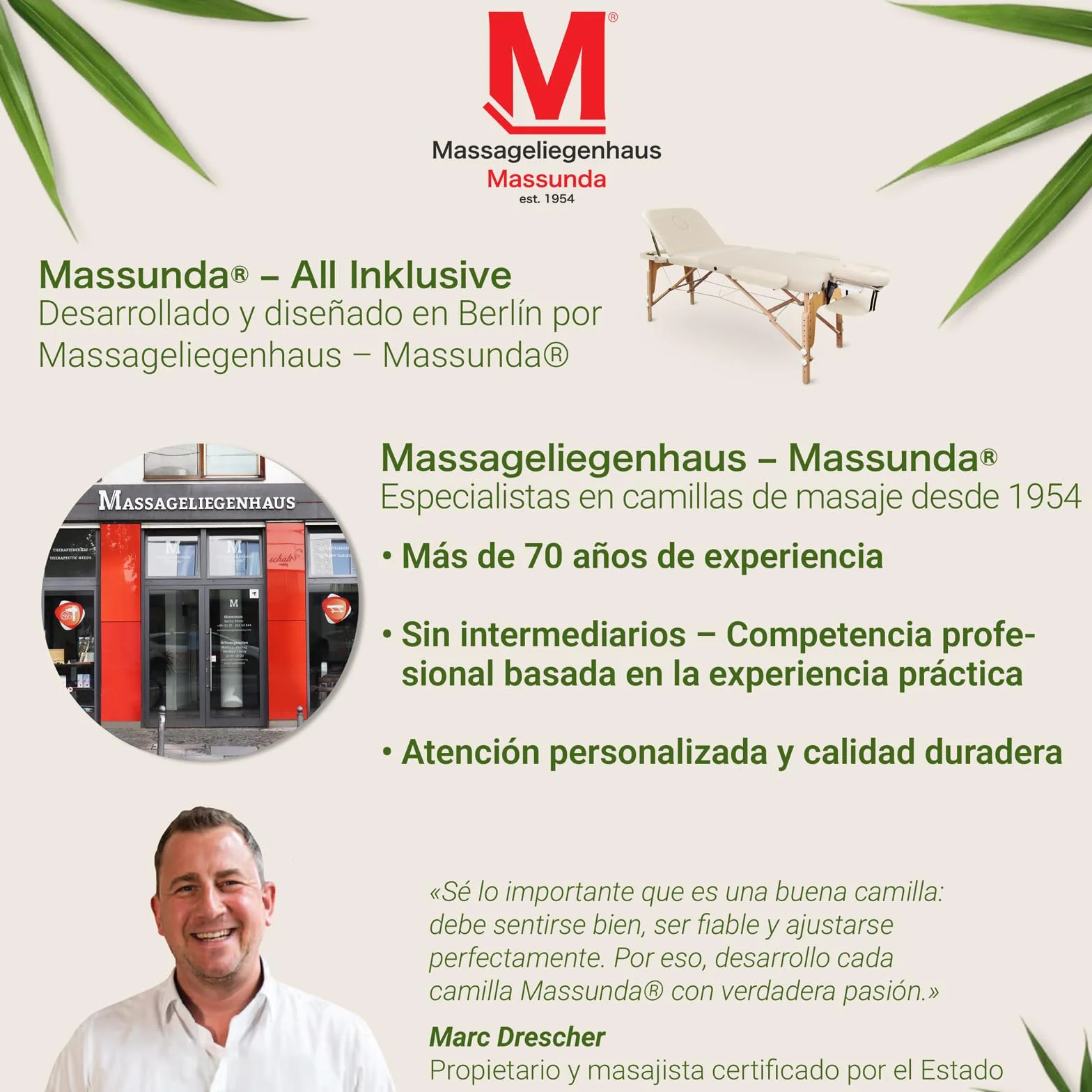 MASSUNDA Tumbona de Masaje Plegable Madera Maciza Altura Regulable Mesa Cosmética Móvil Funda Rizo Reposabrazos Respaldo Cojín Cervical