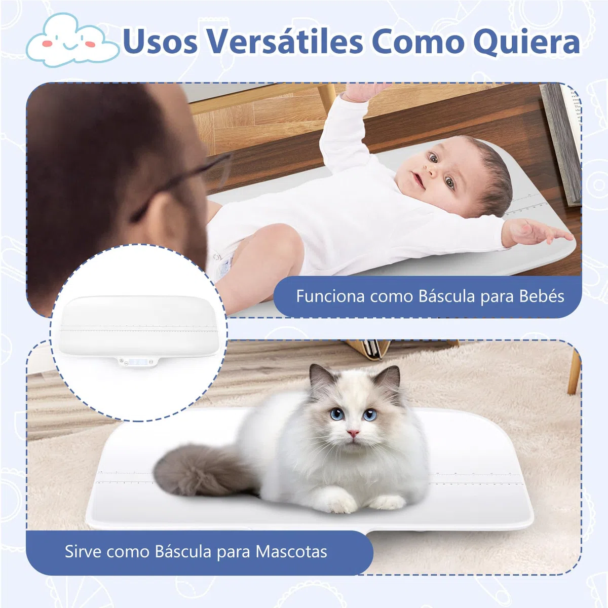 COSTWAY Báscula Bebe, Báscula Multifuncional para Bebés con 4 Modos de Medición, Báscula Infantil Digital Precisa, Báscula Digital con Pantalla LCD para Bebés y Mascotas