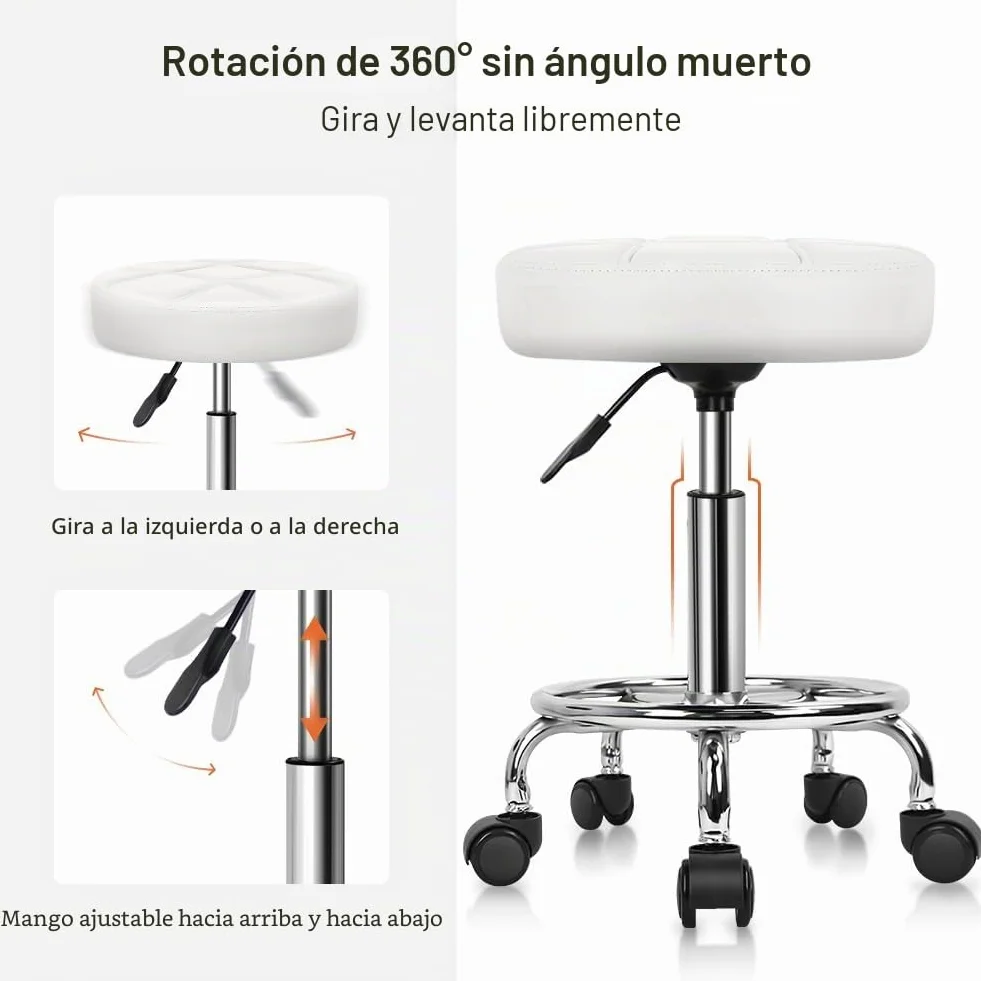 Taburete Giratorio Regulable en Altura 49-64cm Blanco
