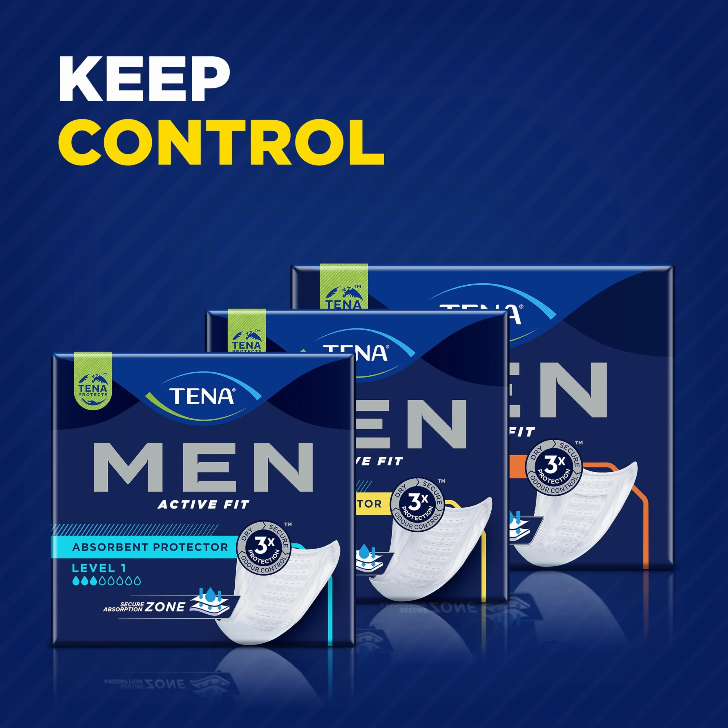 Tena Protector absorbente Active Fit para hombre, nivel 3, 6 paquetes de 16 (96 unidades)