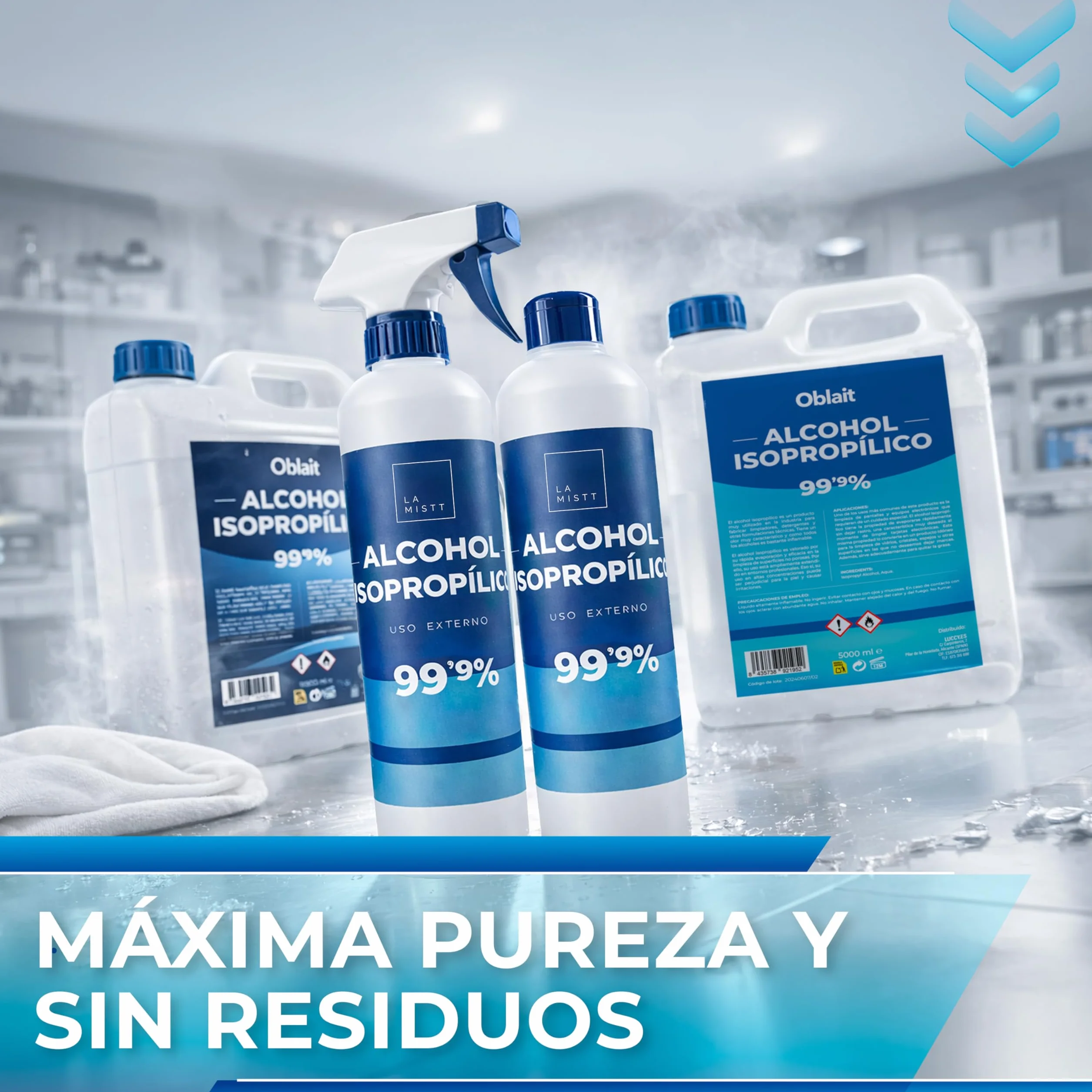 Alcohol Isopropílico 99,9% Puro 5L | Isopropanol | Limpieza de Componentes Electrónicos, Limpia Contactos, Objetivos, Superficies | Isopropyl Alcohol