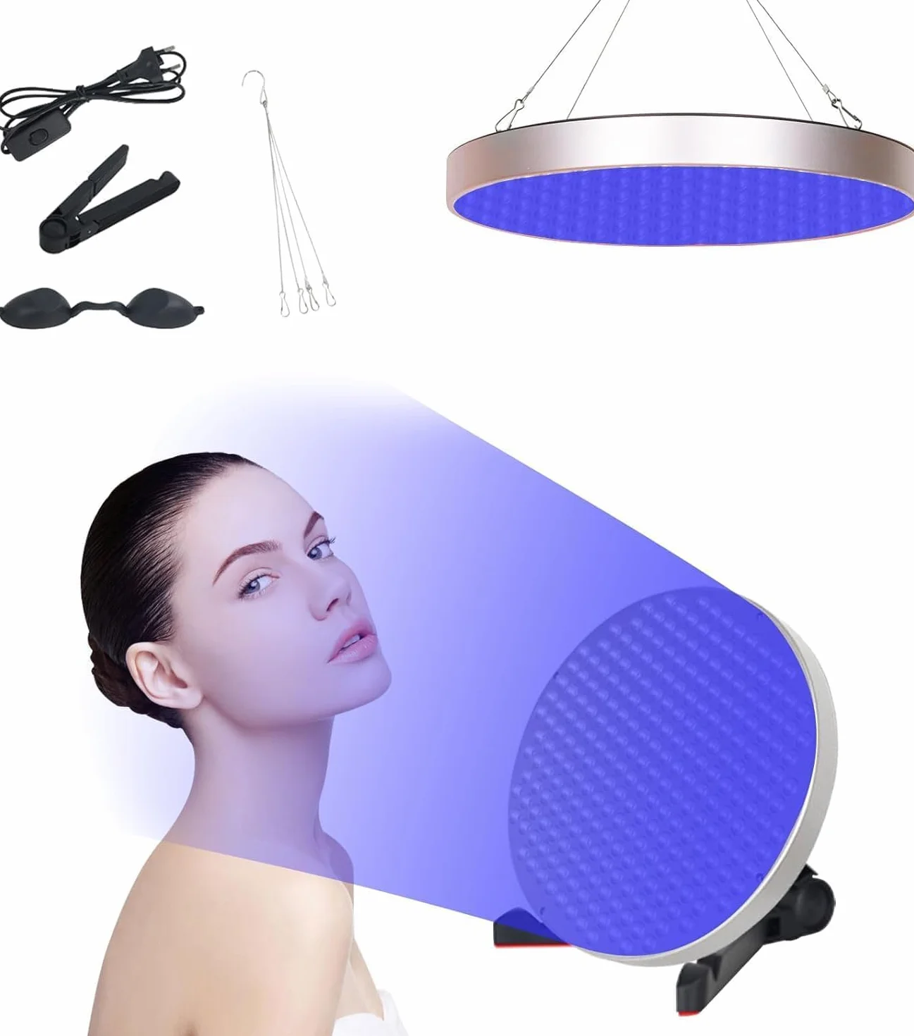 Lámpara de bronceado portátil 50 W 250 LED 460 NM con gafas de sol soporte ajustable plegable