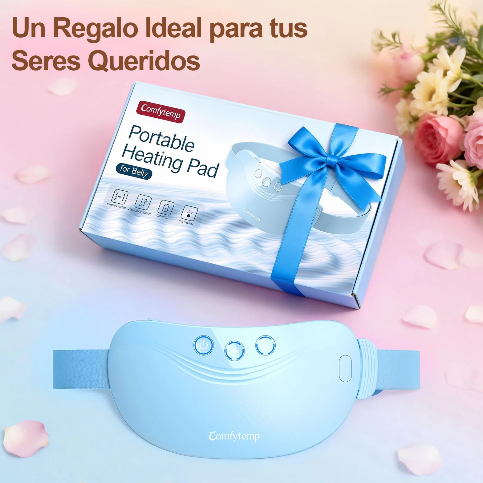 Comfytemp Almohadilla Térmica Menstrual de Grafeno, Cinturón Masajeador Portátil con 3 Modos de Vibración y 2 Niveles de Intensidad, Capacidad de 2500mAh, Regalo Ideal para Madre y Seres Queridos