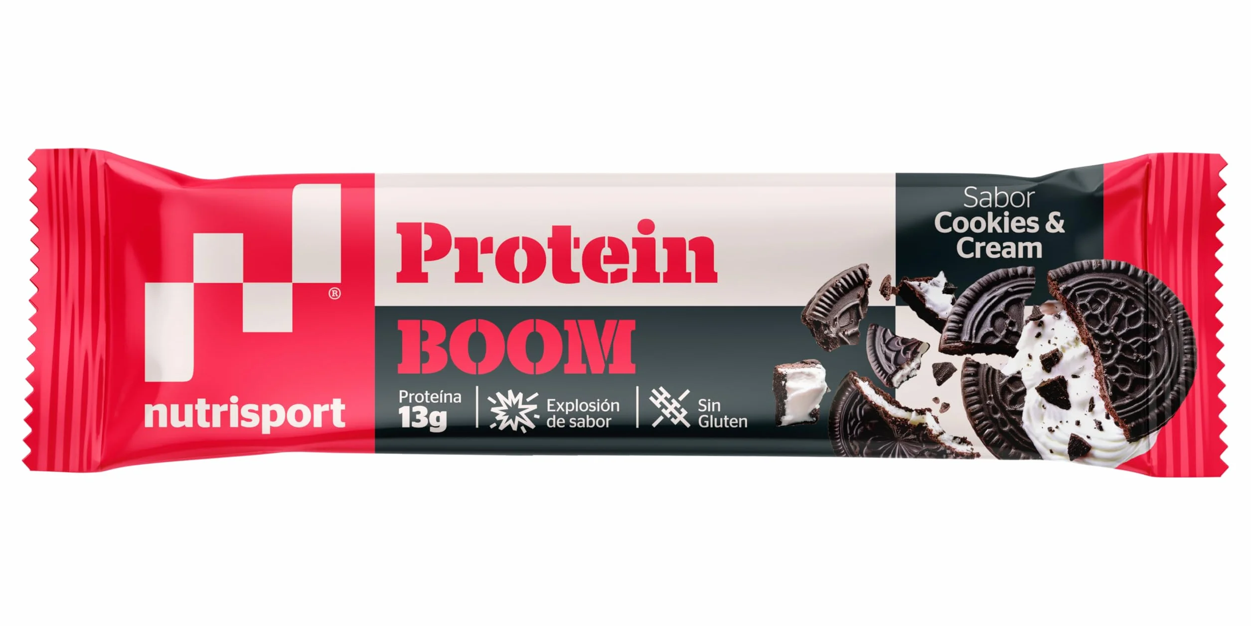 NUTRISPORT Protein BOOM 24 Uds Barritas Proteína con Vitamina C y B6 Cookies Cream Suplemento Deportivo