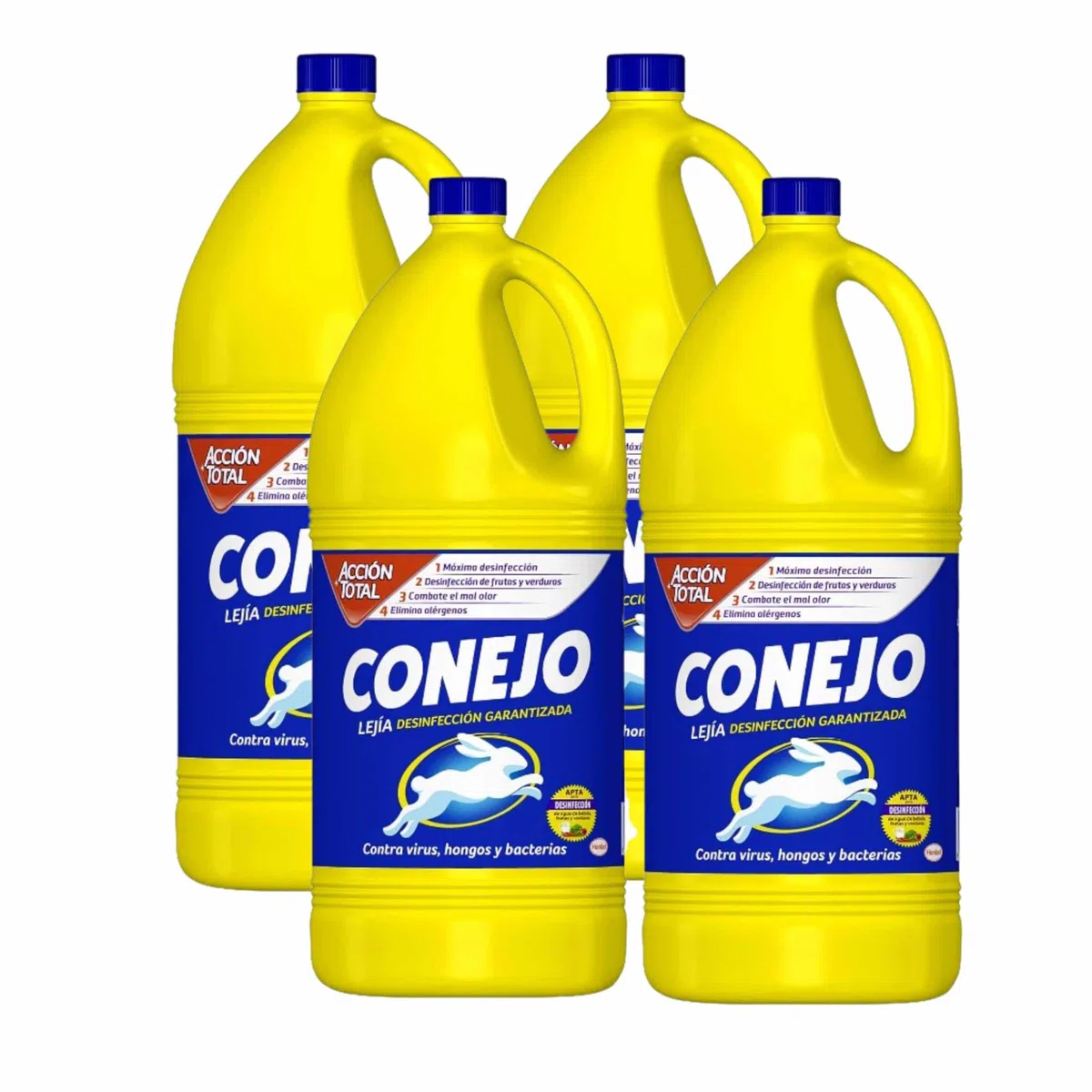 Conejo - Lejía Azul de Alta Eficacia 4L - Pack Ahorro Caja de 4 - Limpieza y Desinfección Profundas con Fragancia Agradable