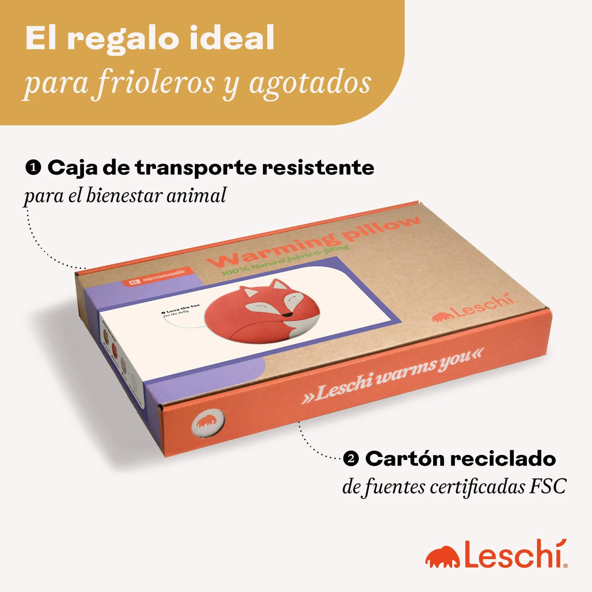 LESCHI Bolsa de Semillas Microondas 100% Algodón Trigo Orgánicos Saco Térmico Lavable Zorro Marrón