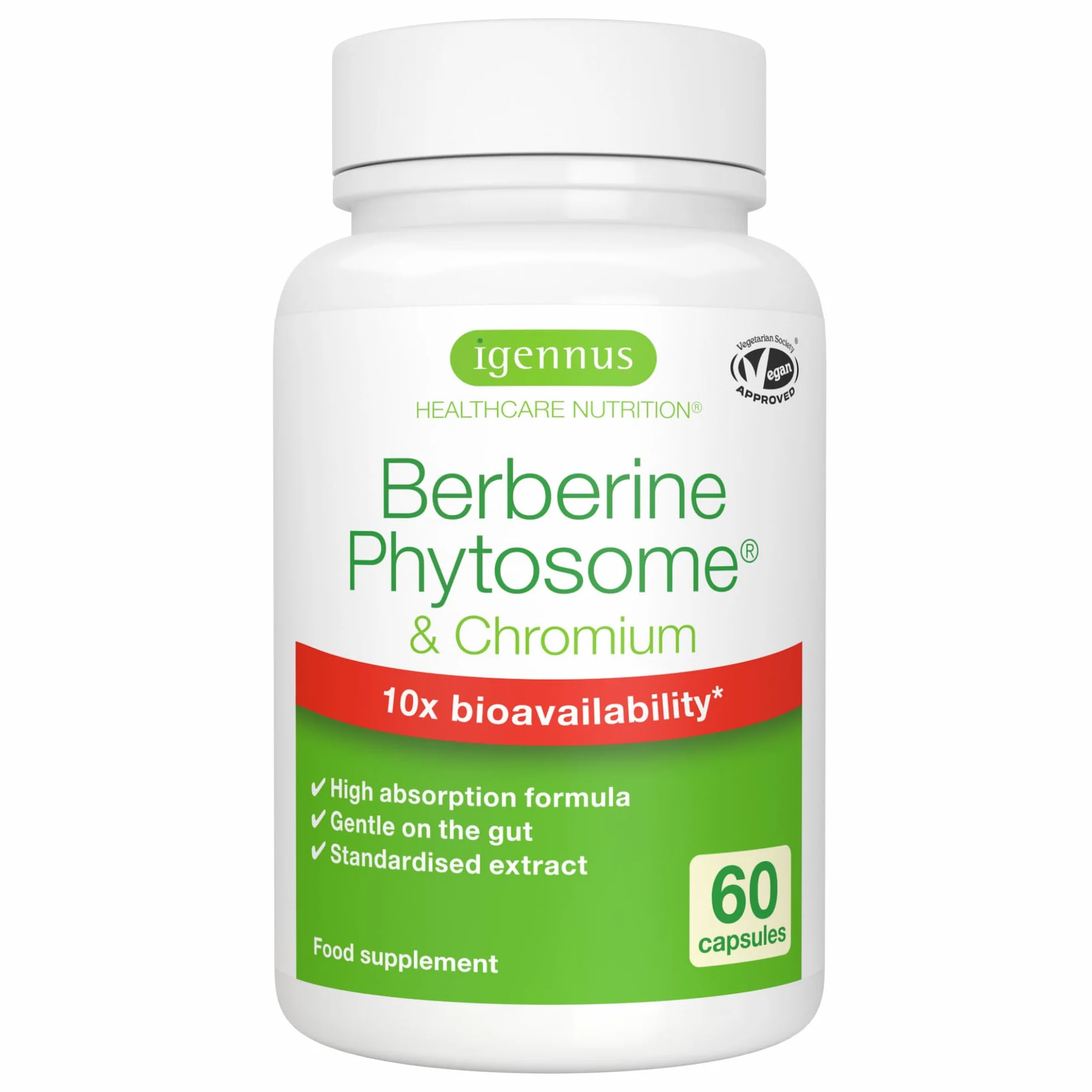 Igennus Berberina 550 mg Fitosomada con Picolinato de Cromo, 60 Cápsulas Veganas
