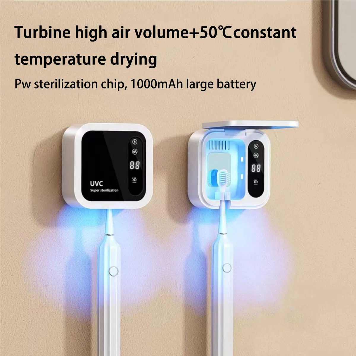 Cepillo de dientes desinfectante UV, soporte portátil con temporización, recargable inalámbricamente, 1000 mAh, montado en la pared para baños, funciones de protección