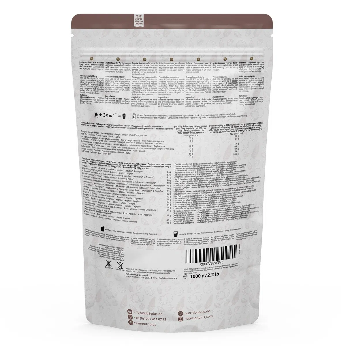 Nutri + Vegan Protein Powder Sabor a Coco y Almendra - 1000g 81% de Proteínas Origen Vegetal - Baja en Carbohidratos 3k para Batidos