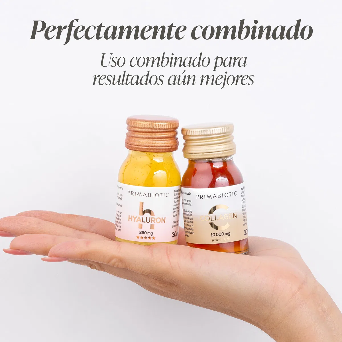 Colágeno + Ácido Hialurónico Bebible – Primabiotic Duo Pack | 60 botellitas de 30 ml | Colágeno 10000 mg + Ácido Hialurónico 250 mg | Complementos Líquidos para una Piel Hidratada y Radiante