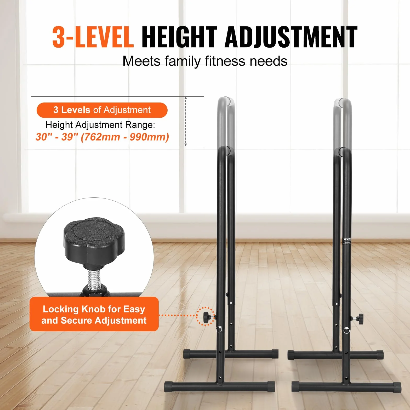 VEVOR Barra de Inmersión Carga 200kg Barras Paralelas Altura Ajustable 1022mm Acero