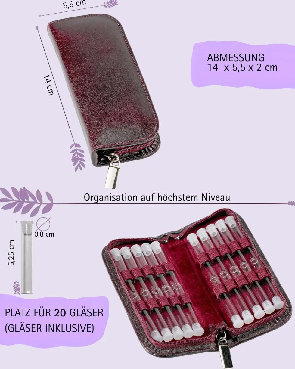 Homeopatía - Botiquín clásico con 20 cristales transparentes para glóbulos de piel burdeos