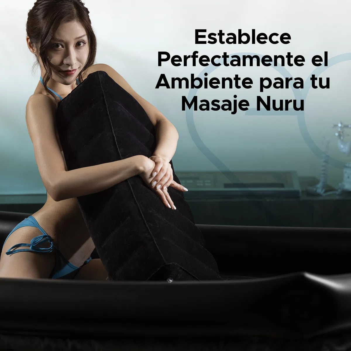 Sábana de Masaje Inflable, lámina Impermeable de PVC Duradera Negra con Lados inflables, 205cm x 156cm x 16cm, sábanas de Terapia de Masaje Nuru