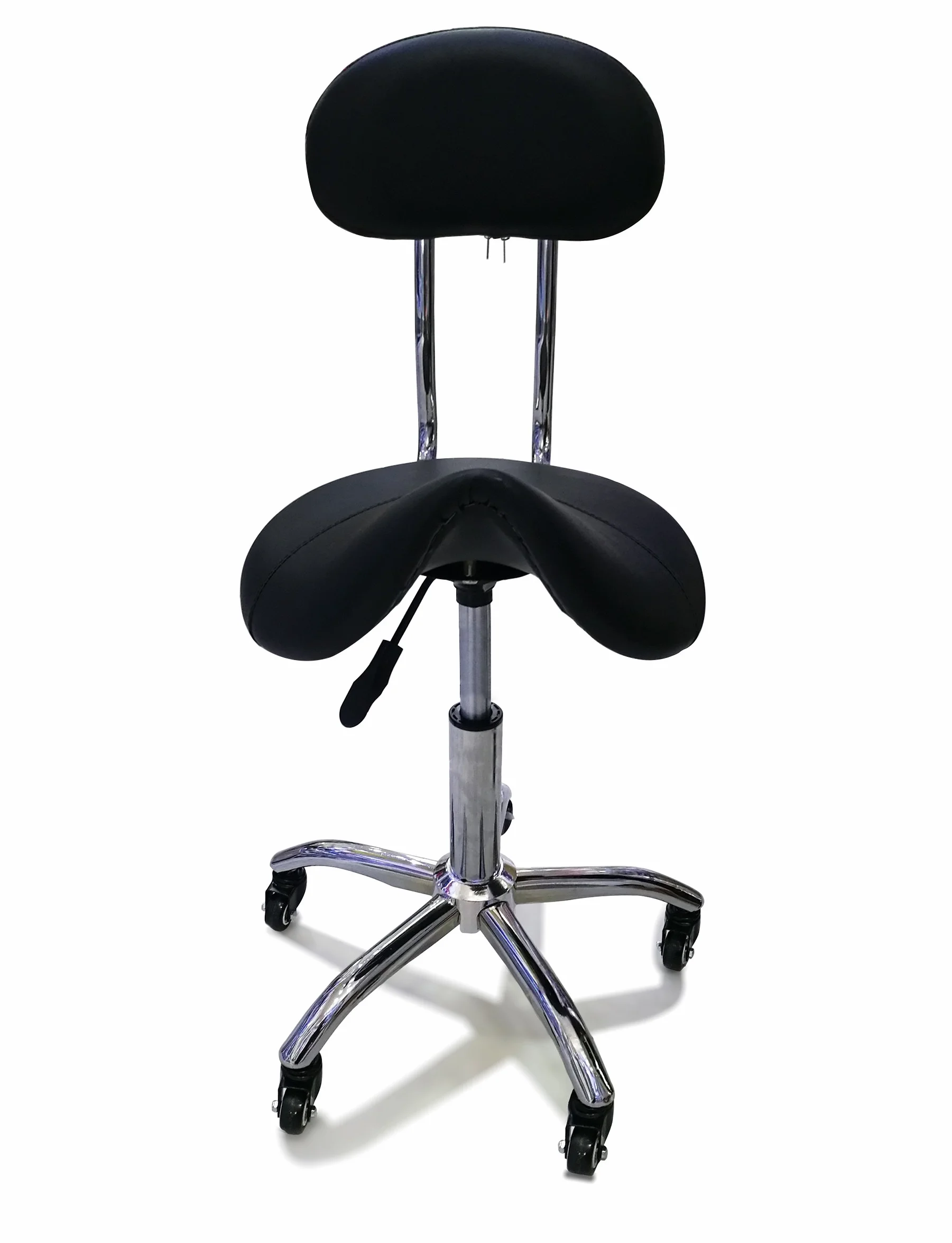 Taburete de Peluquería Silla Giratorio 360º Altura Regulable Cuero Sintético Negro