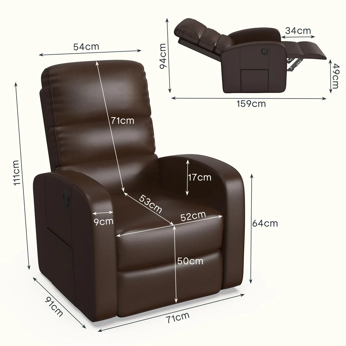 FLEXISPOT Sillón de Masaje Eléctricos Calor Sillón Reclinable 140º con 8 Zonas de Masaje, Calor Lumbar, con USB/Bolsillo Lateral, Acabado en PU Anti-Cuarteo (Incluye Mando)-Marrón