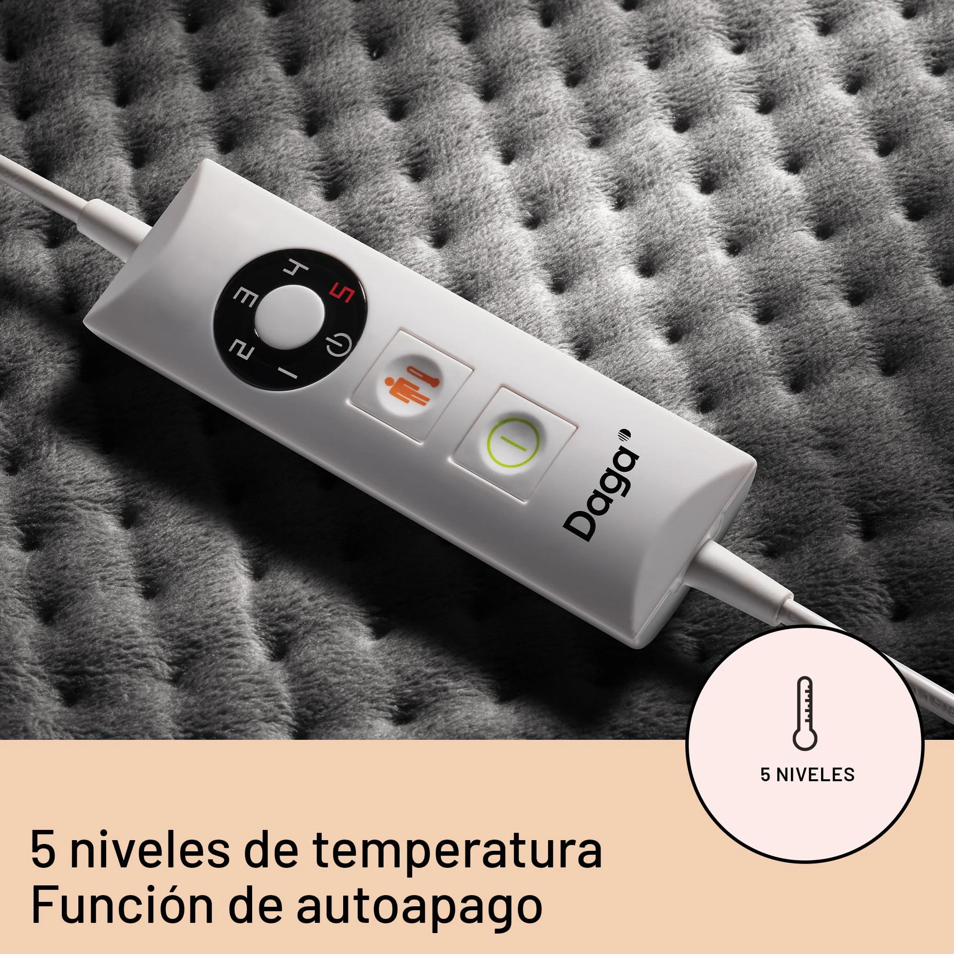 DAGA Almohadilla Térmica Confort, Tecnología Intellisense, 5 Temperaturas, 40x35 cm